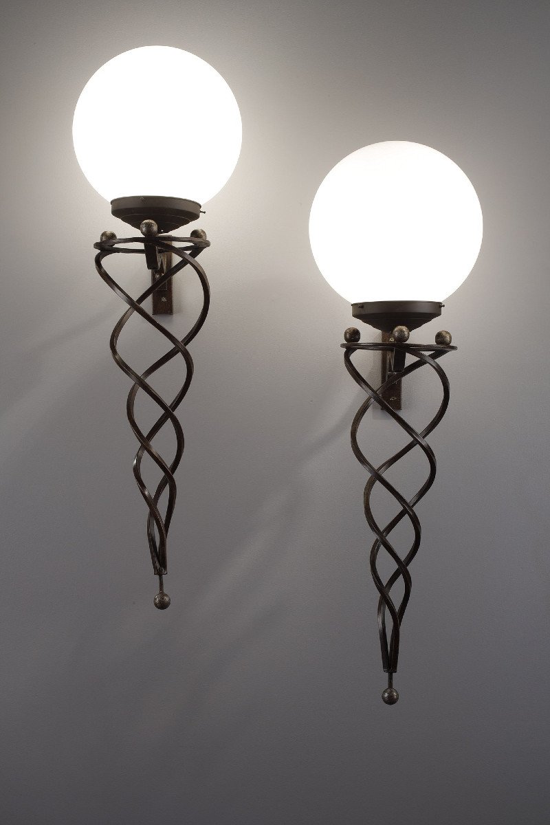 Pair Of Wrought Iron Art Déco Sconces-photo-8