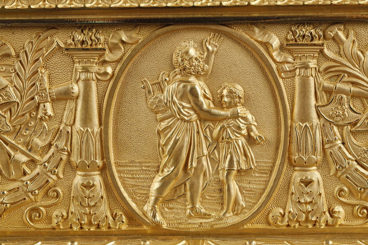 Lyre Clock In Gilt Bronze With Bust Of Homer, Empire Period-photo-7