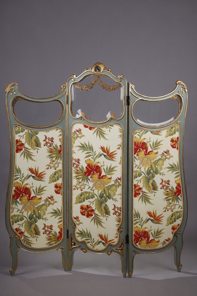 Louis XV Style Screen In Molded Wood And Embroidered Fabrics-photo-2