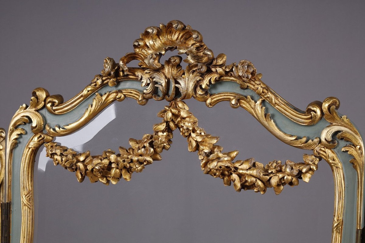 Louis XV Style Screen In Molded Wood And Embroidered Fabrics-photo-1