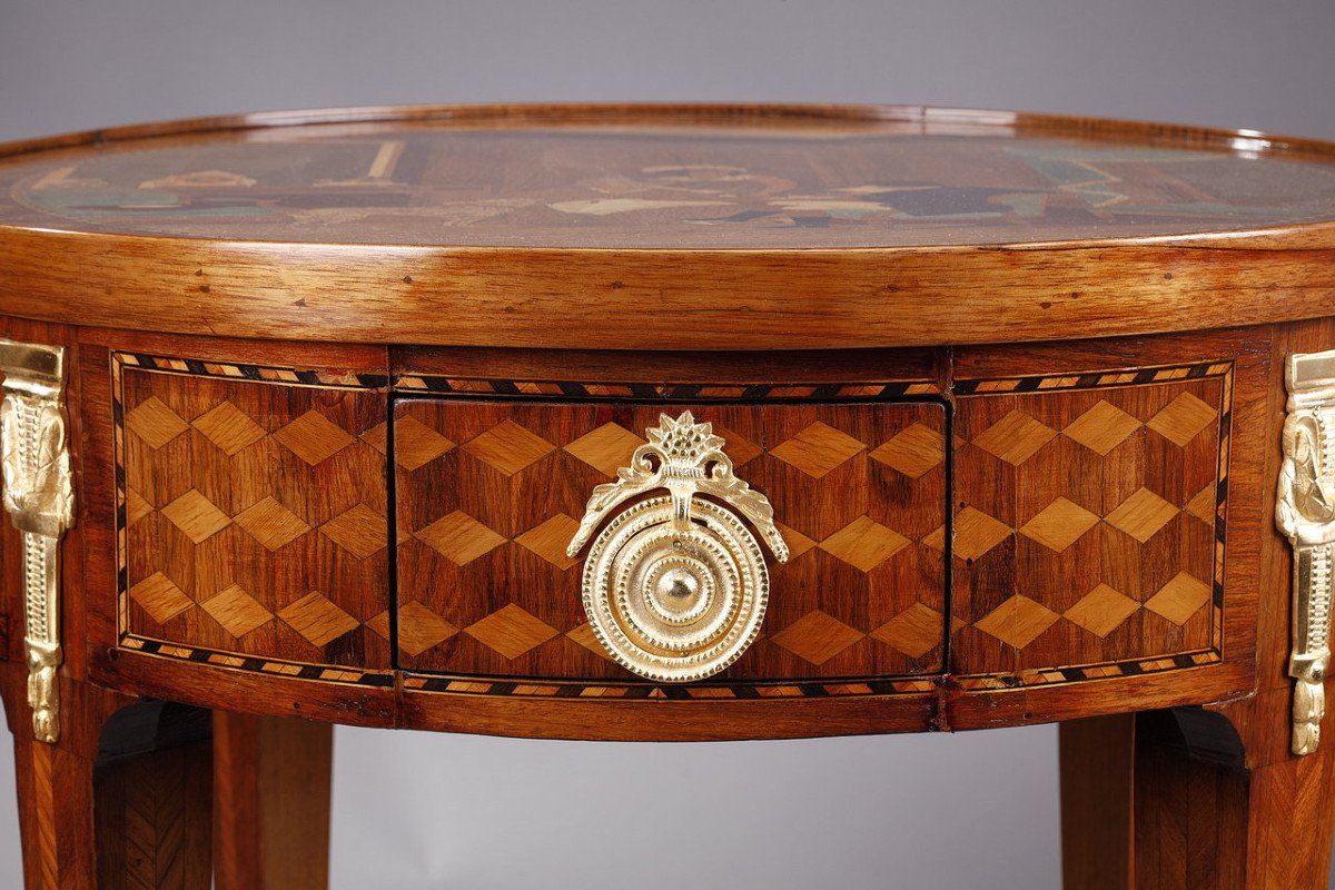 Rare Louis XVI Style Game Table With Wood Marquetry Decoration-photo-5