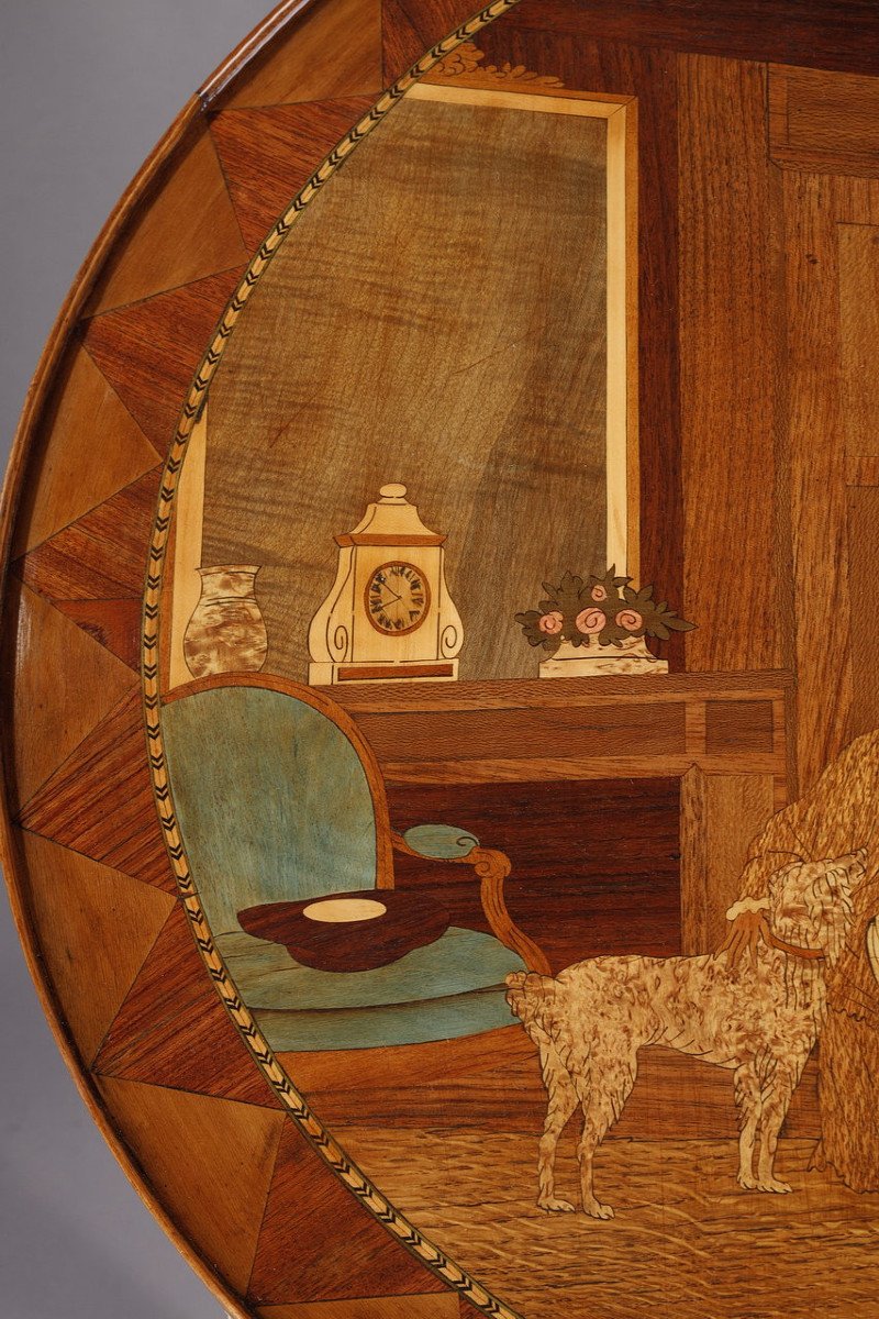 Rare Louis XVI Style Game Table With Wood Marquetry Decoration-photo-7