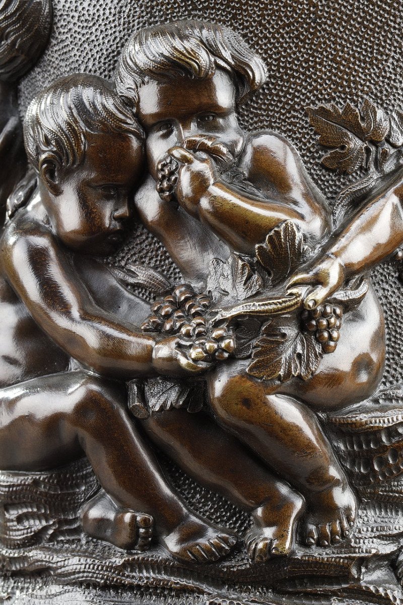 Bronze Vase Decorated With Putti Harvesters, In The Taste Of Clodion, 19th Century-photo-4
