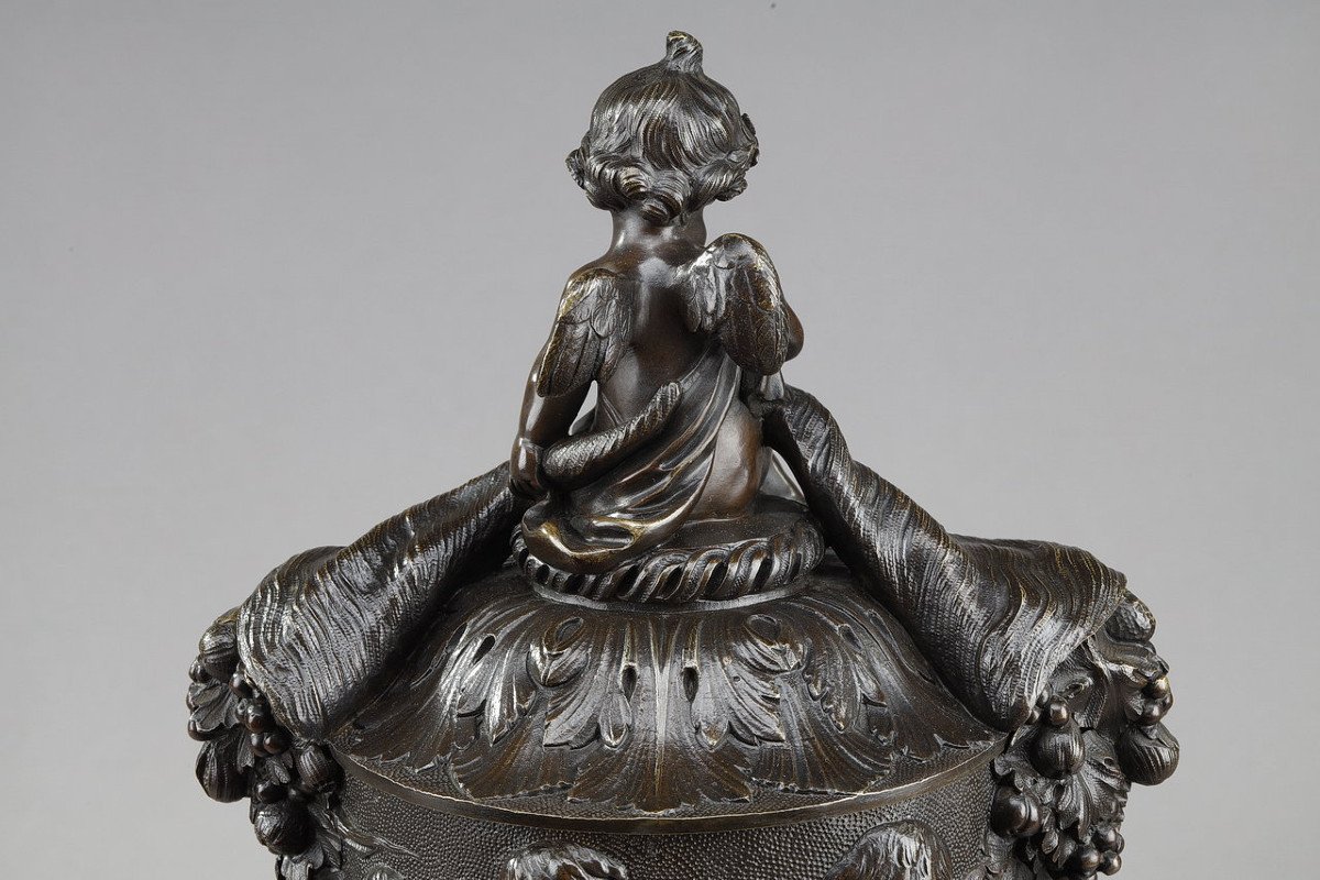 Bronze Vase Decorated With Putti Harvesters, In The Taste Of Clodion, 19th Century-photo-5