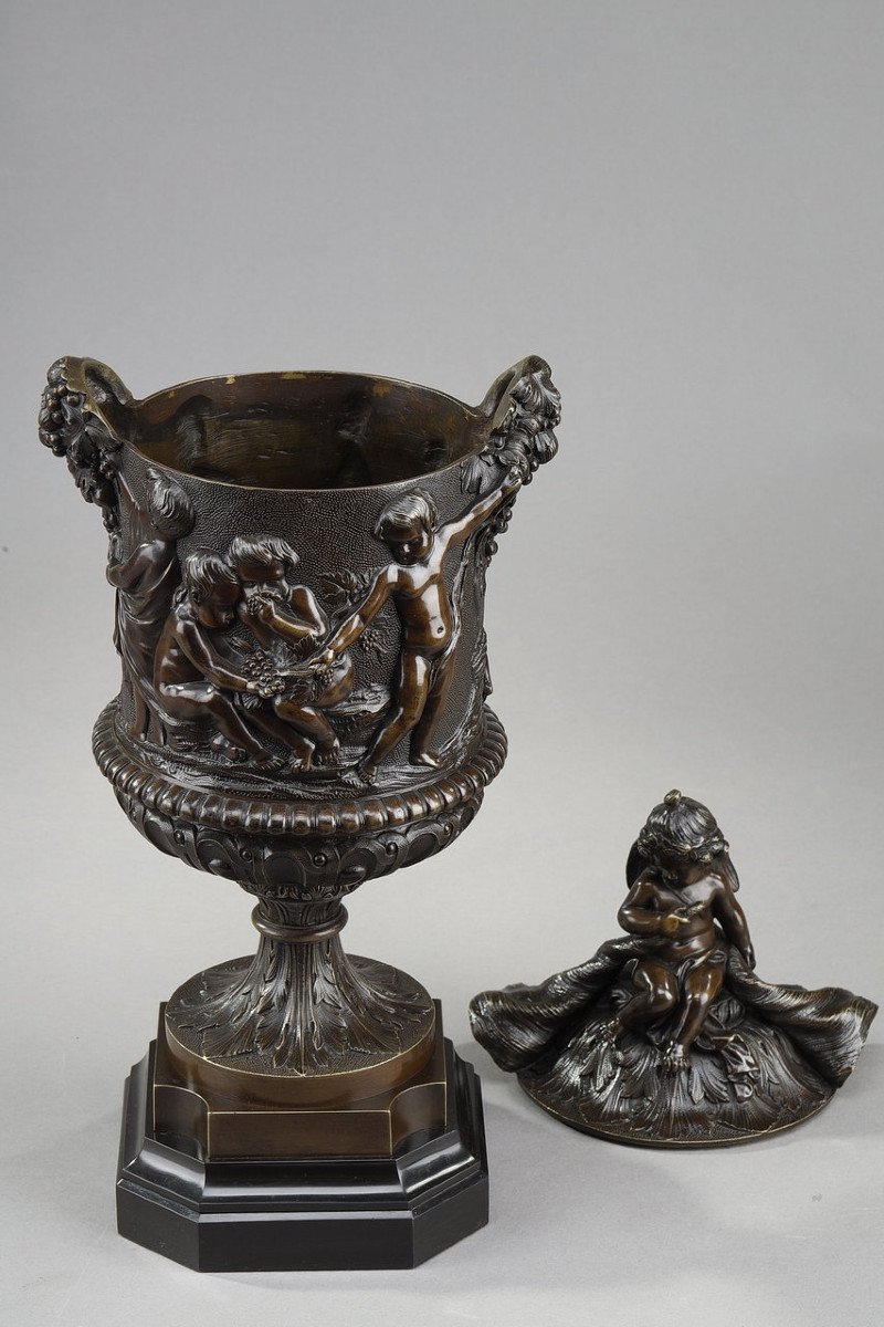 Bronze Vase Decorated With Putti Harvesters, In The Taste Of Clodion, 19th Century-photo-7