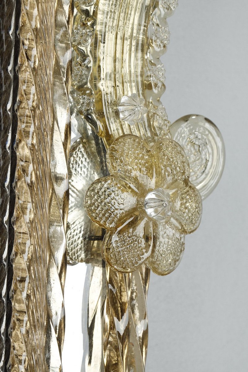 Miroir rocaille à parcloses en verre de Murano, début du XXème Siècle-photo-7