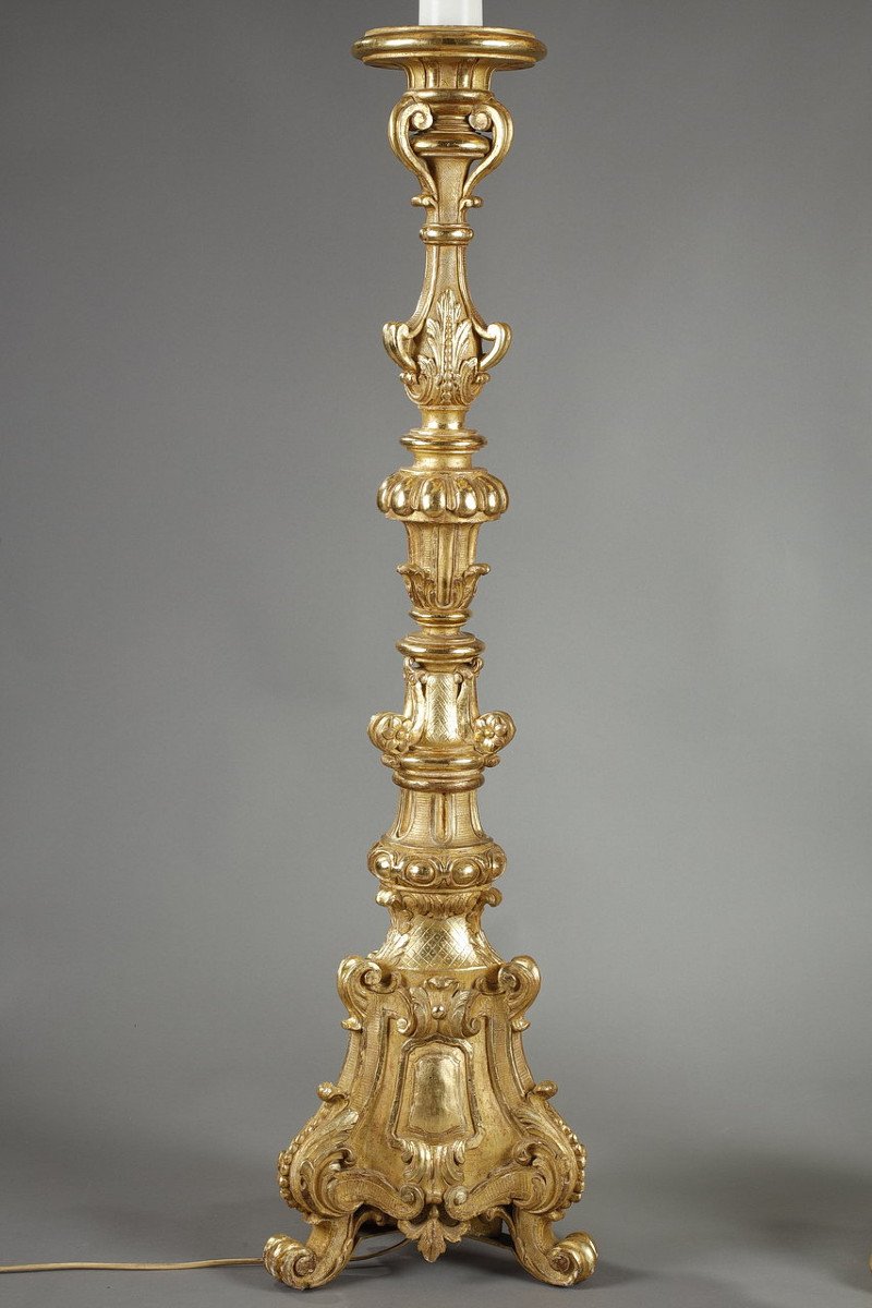 Pair Of Gilded Wood Tripod Torch Holders In The Louis XIV Style -photo-3