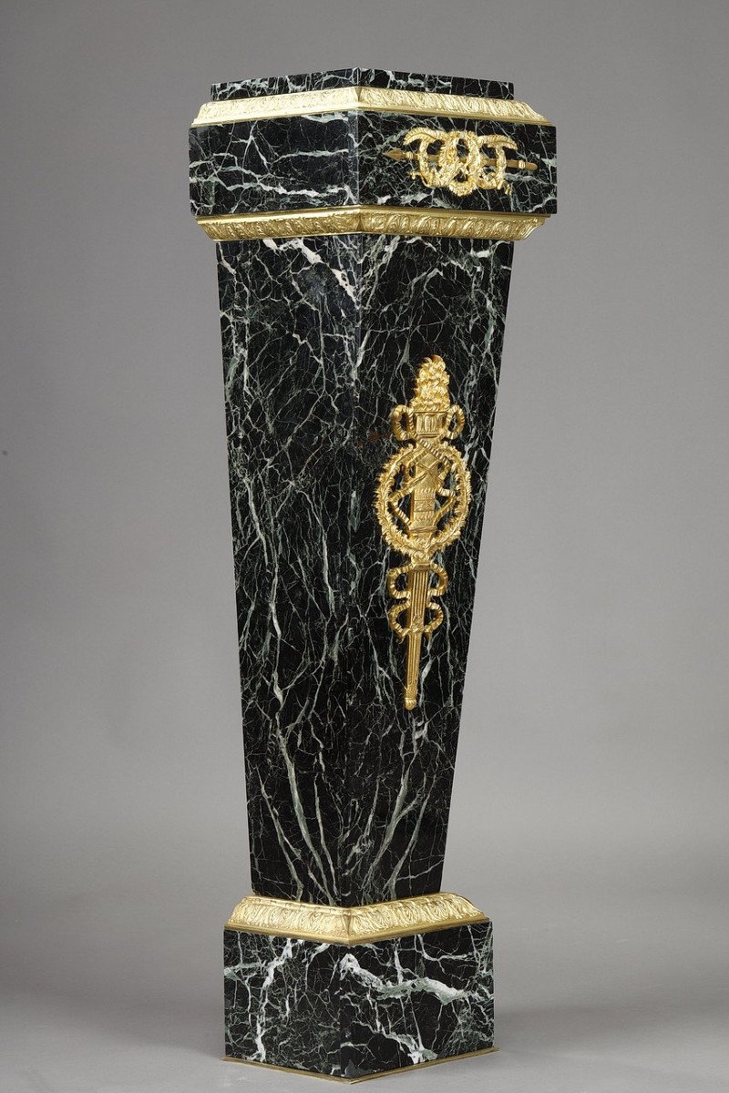 Column In Green Marble Veneer And Gilt Bronze Decor, Empire Style-photo-4