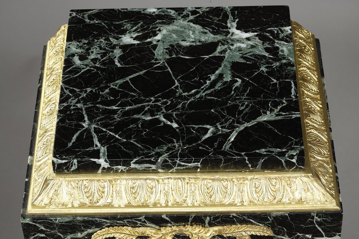 Column In Green Marble Veneer And Gilt Bronze Decor, Empire Style-photo-4