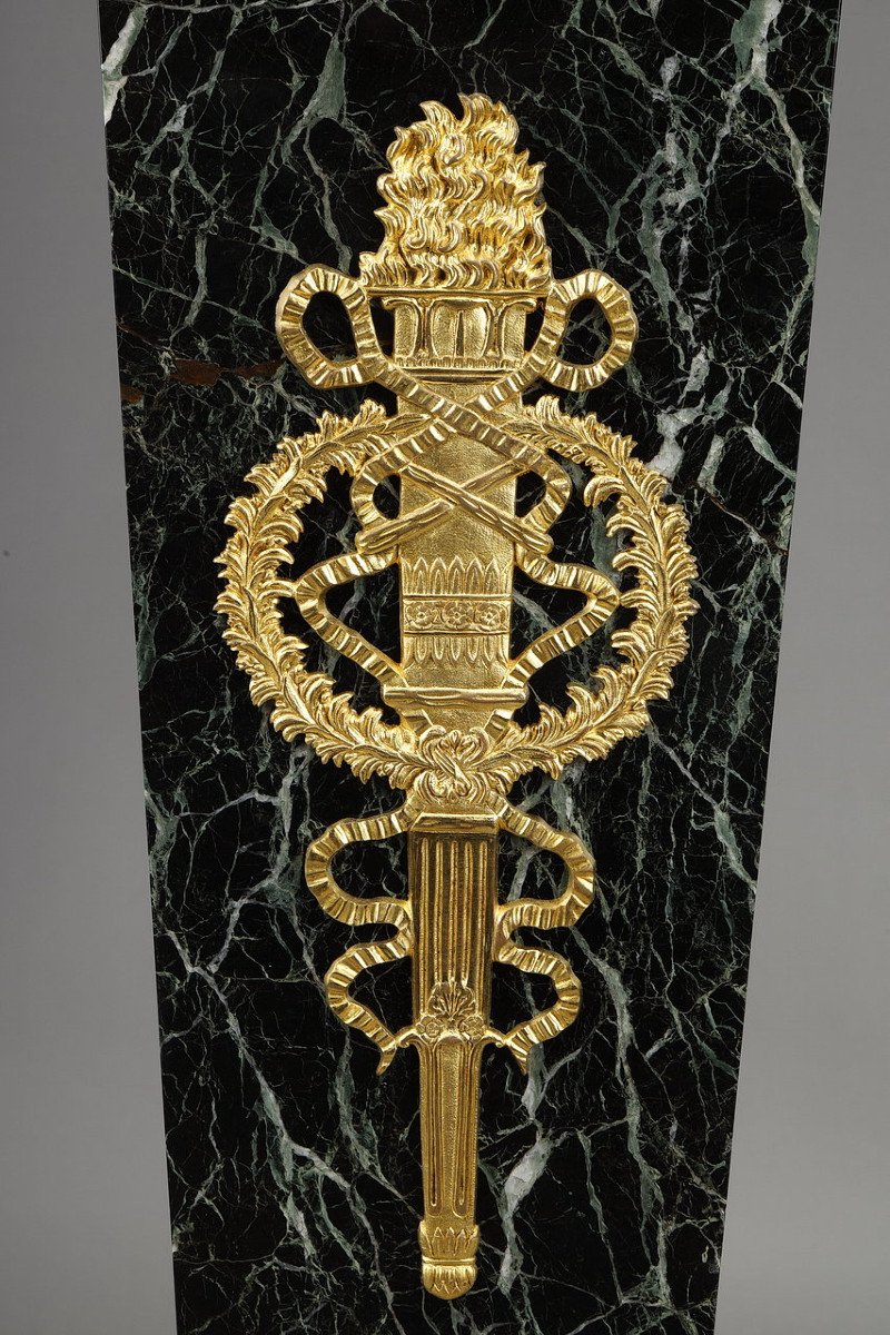 Column In Green Marble Veneer And Gilt Bronze Decor, Empire Style-photo-5