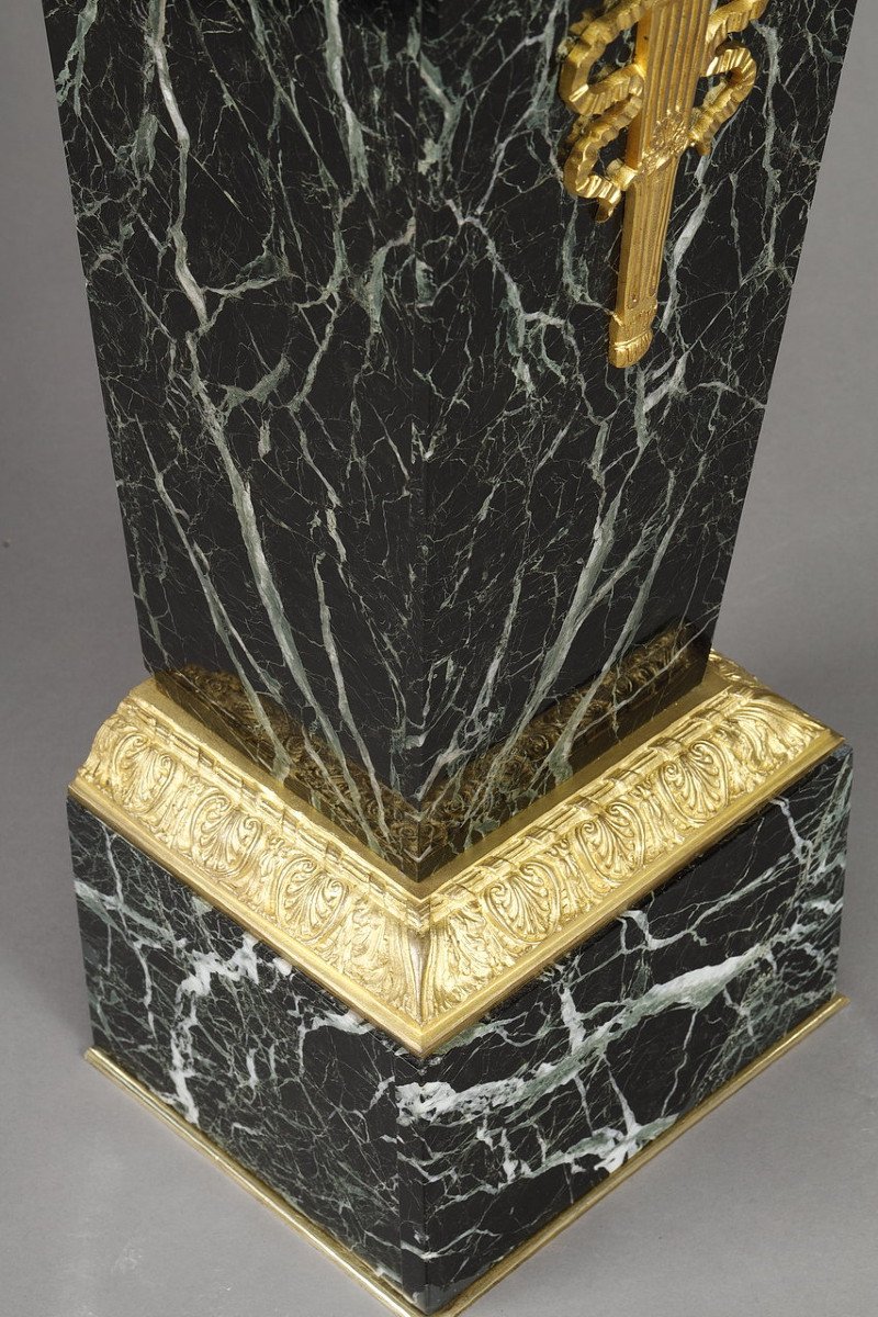 Column In Green Marble Veneer And Gilt Bronze Decor, Empire Style-photo-7