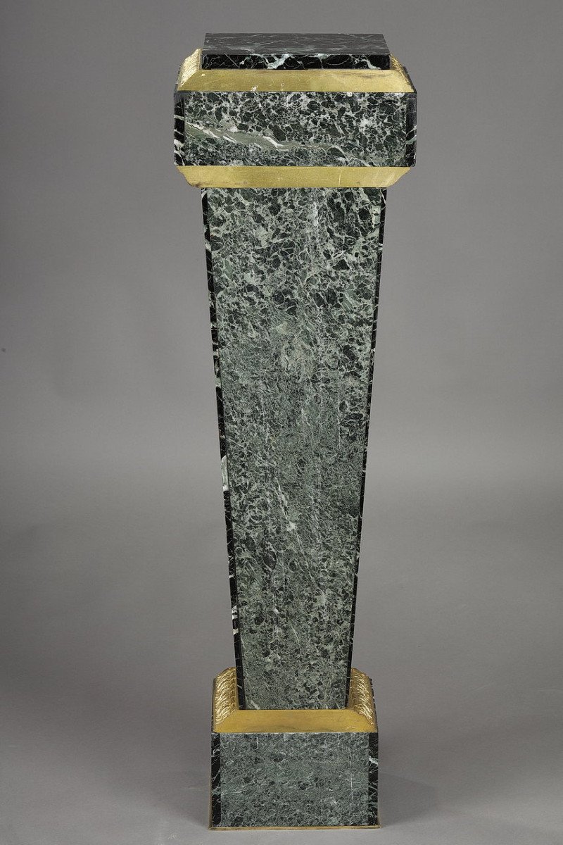 Column In Green Marble Veneer And Gilt Bronze Decor, Empire Style-photo-8