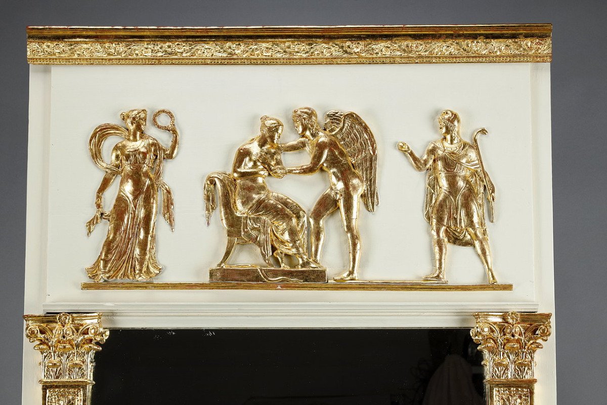 Grand Miroir Trumeau En Bois Et Stuc Doré, d'époque Empire, 19e-photo-1