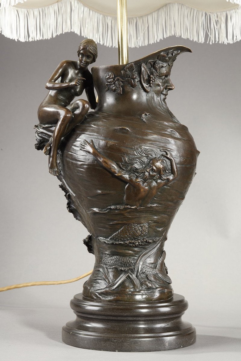 Art Nouveau Bronze Lamp Signed Alexandre Clerget, 19th Century-photo-3