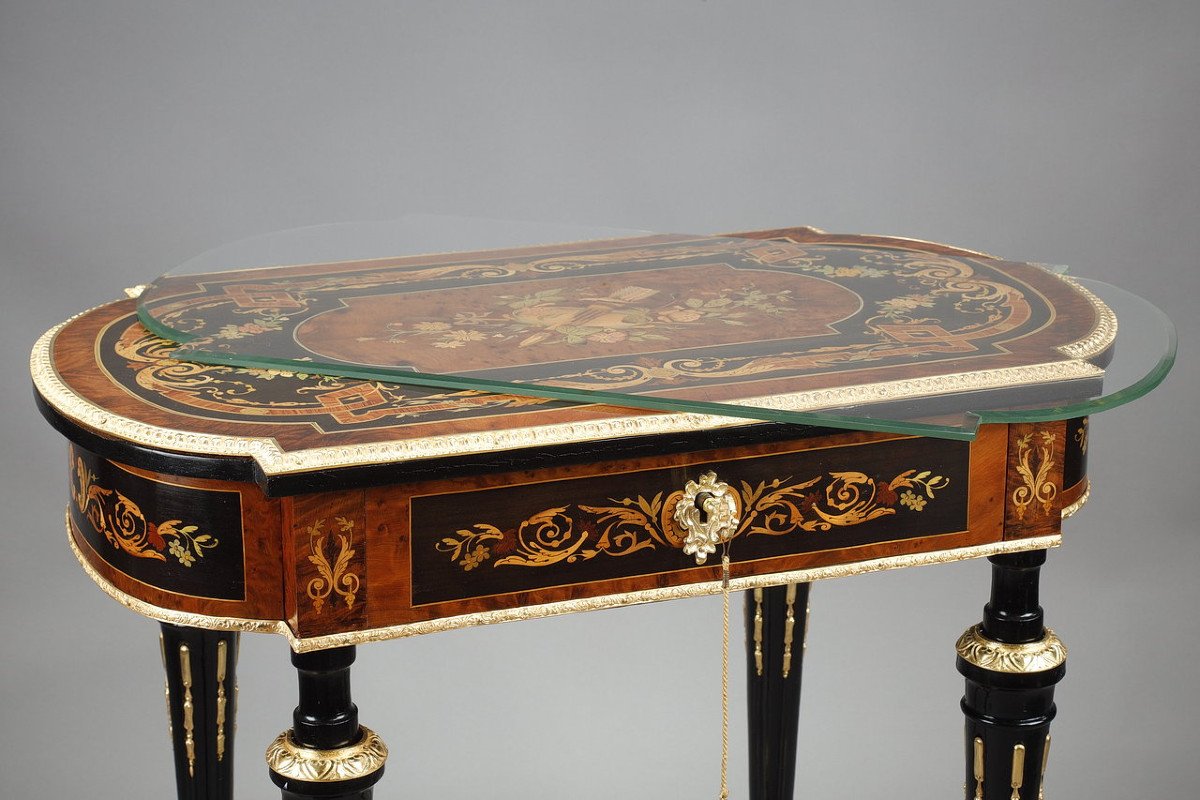 Work Table In Inlaid Wood And Gilt Bronze, Louis XVI Style-photo-3