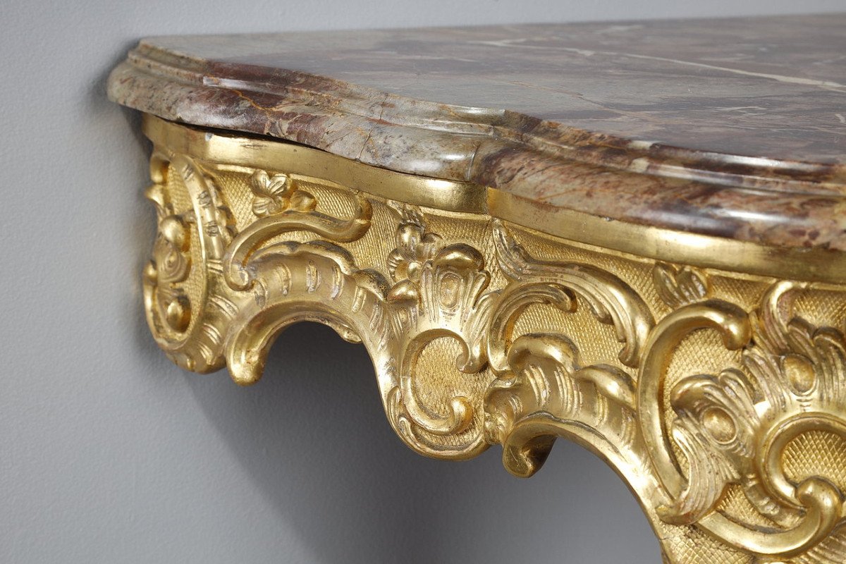 Rococo Corner Console In Carved Wood And Breccia Marble, Louis XV Style, 19th Century-photo-2