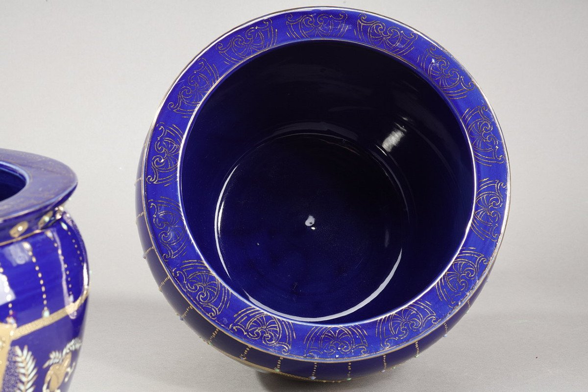 Paire De Vases Cache-pot En Porcelaine De Limoges, De Style Art Nouveau, 19ème-photo-6