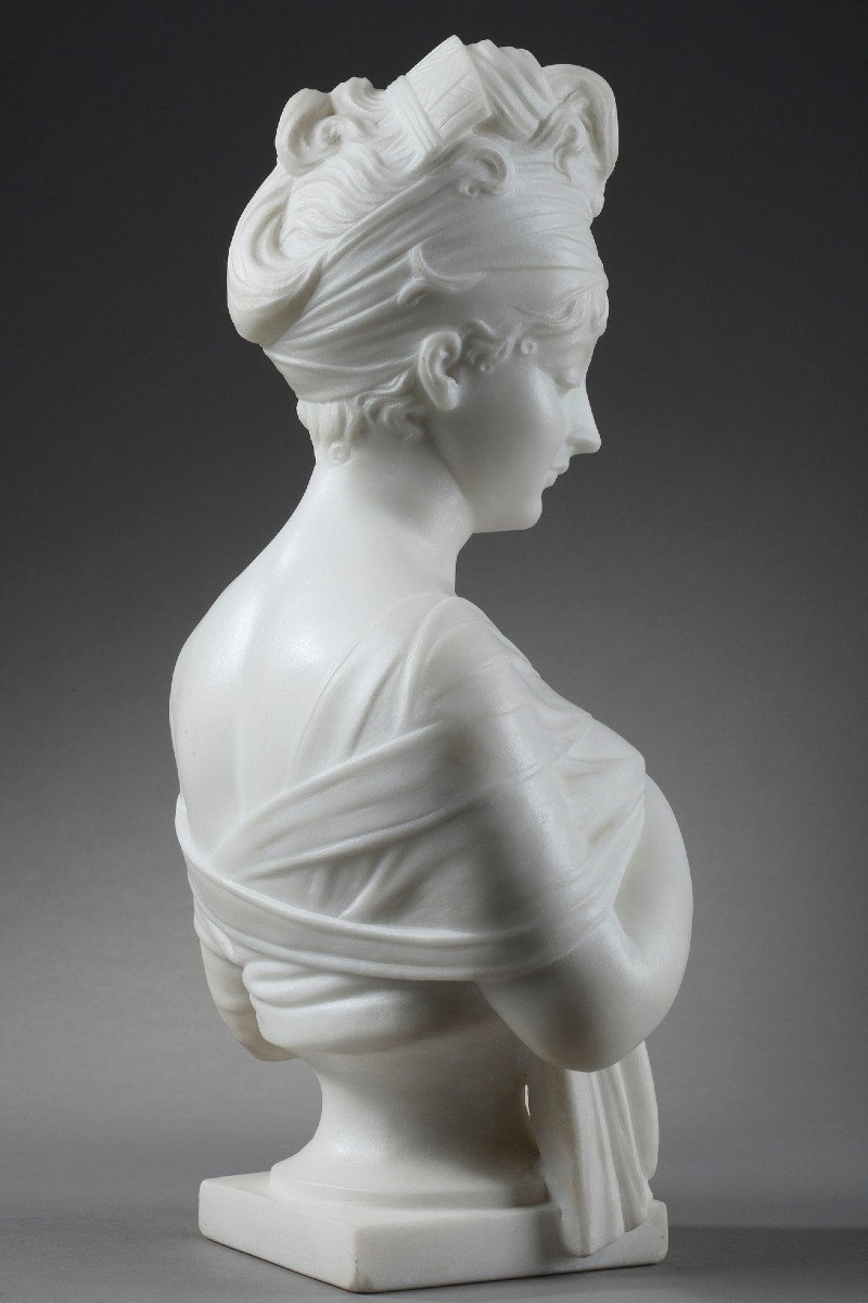 Bust Of Madame Récamier In Carrara Marble, After Joseph Chinard (1756-1813)-photo-4
