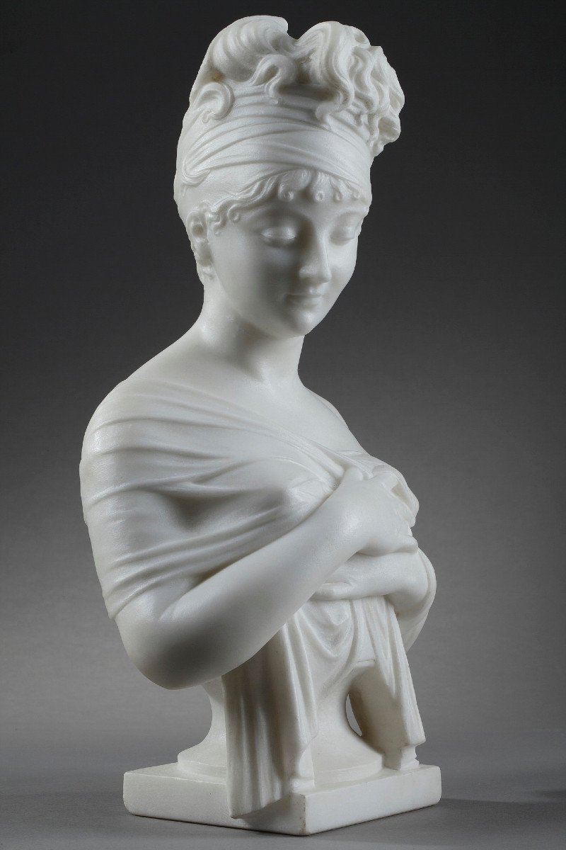 Bust Of Madame Récamier In Carrara Marble, After Joseph Chinard (1756-1813)-photo-6