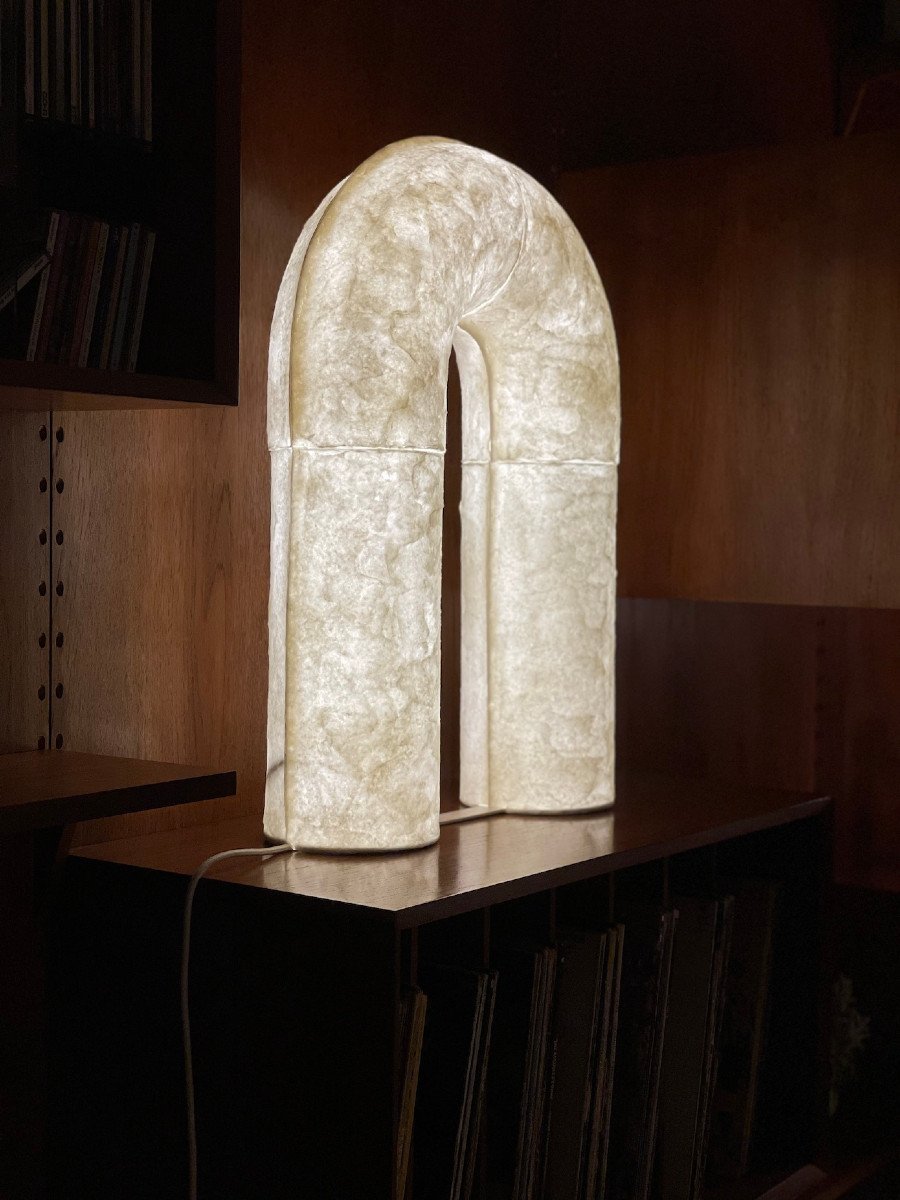 Grande Lampe Arc En Papier Moulé, Laure Philippe, XXIème Siècle-photo-4