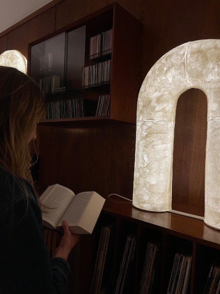 Grande Lampe Arc En Papier Moulé, Laure Philippe, XXIème Siècle-photo-1