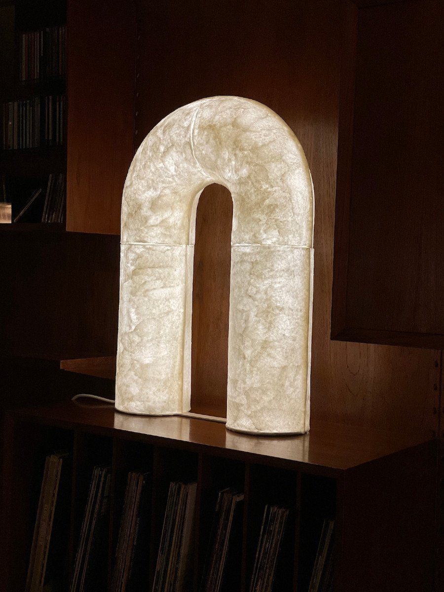Grande Lampe Arc En Papier Moulé, Laure Philippe, XXIème Siècle-photo-2