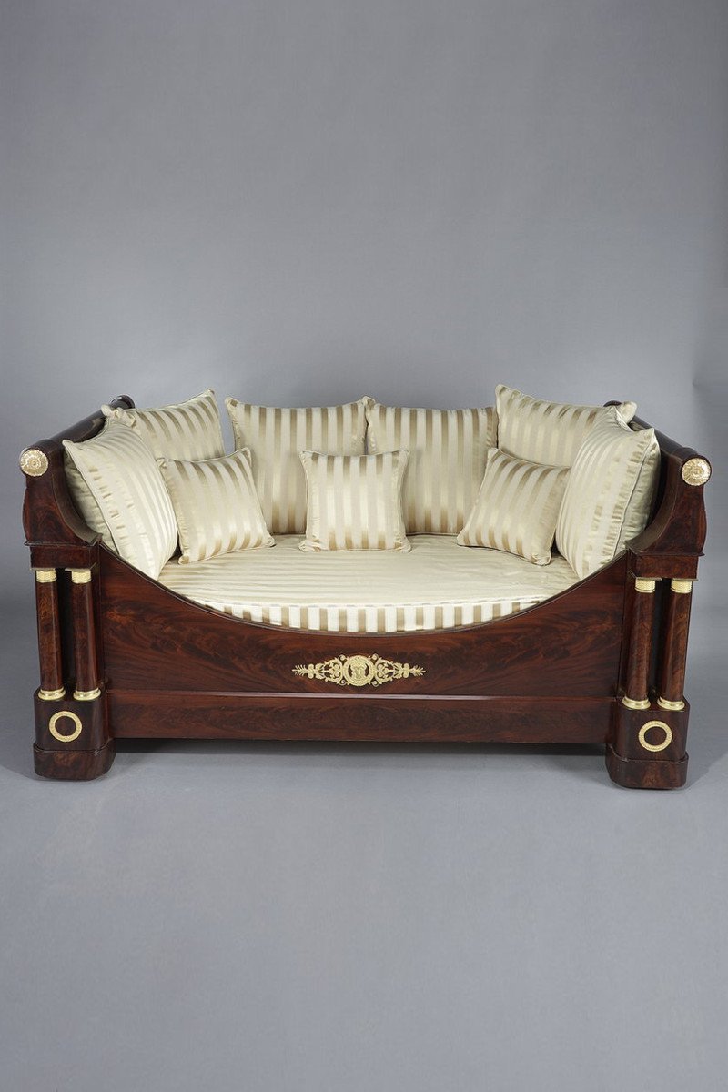 Mahogany And Gilt Bronze Sofa Bed, Restoration Period, 19th Century-photo-2