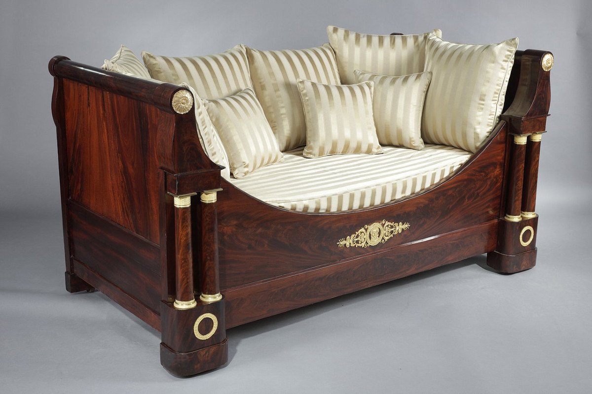 Mahogany And Gilt Bronze Sofa Bed, Restoration Period, 19th Century-photo-2