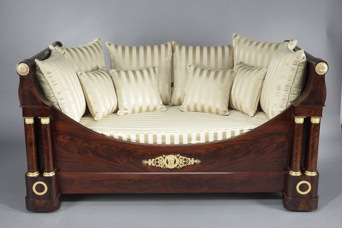 Mahogany And Gilt Bronze Sofa Bed, Restoration Period, 19th Century-photo-4