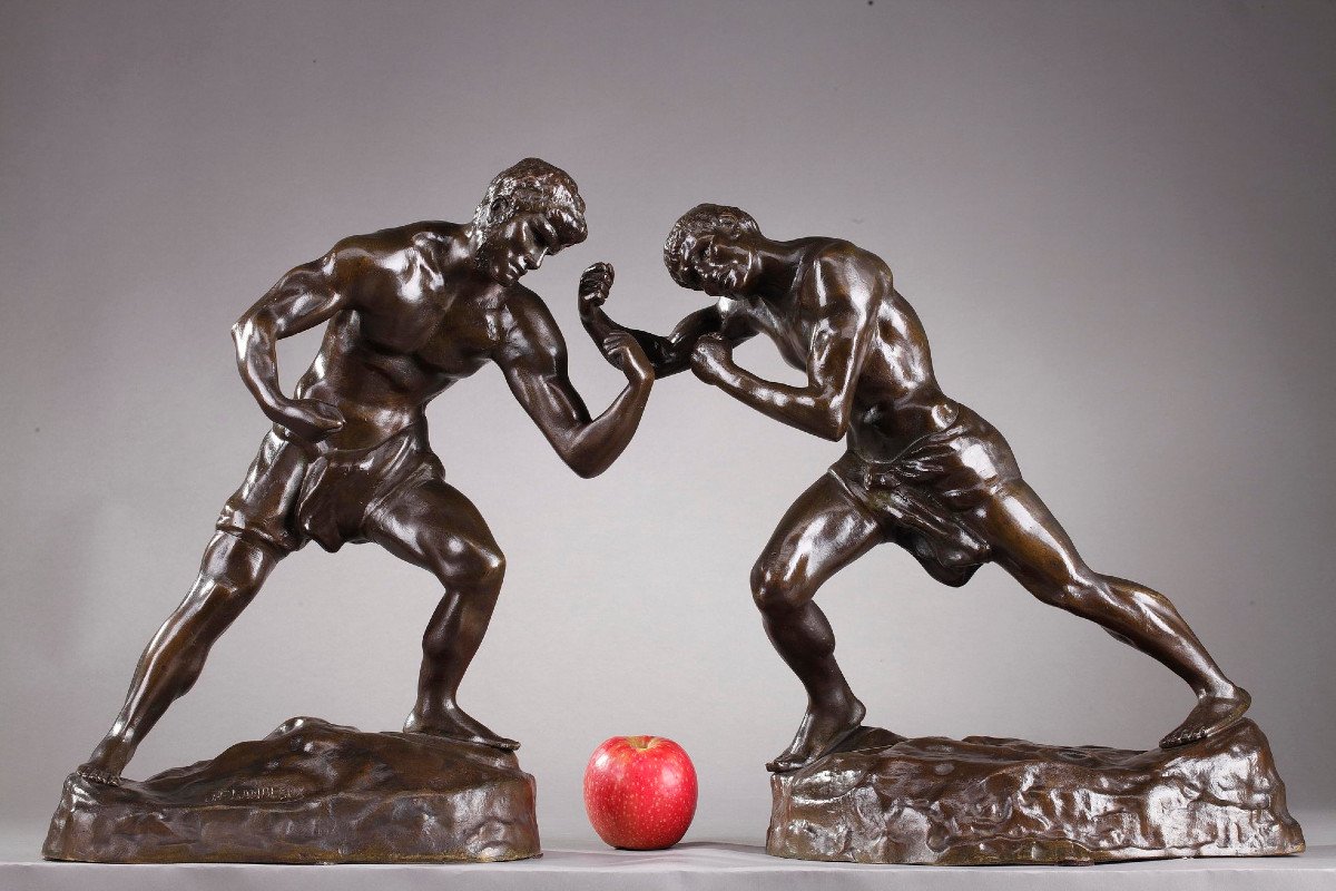 Bronze Statuettes "two Boxers" Signed "jef Lambeaux", Late Nineteenth Century-photo-2