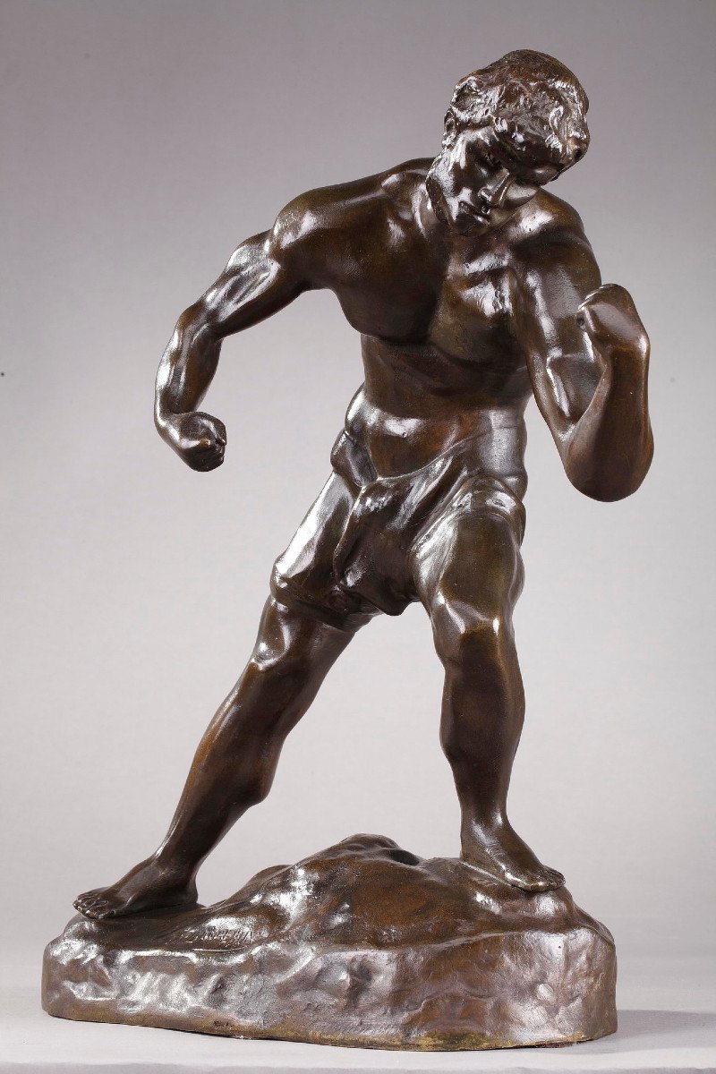 Bronze Statuettes "two Boxers" Signed "jef Lambeaux", Late Nineteenth Century-photo-5