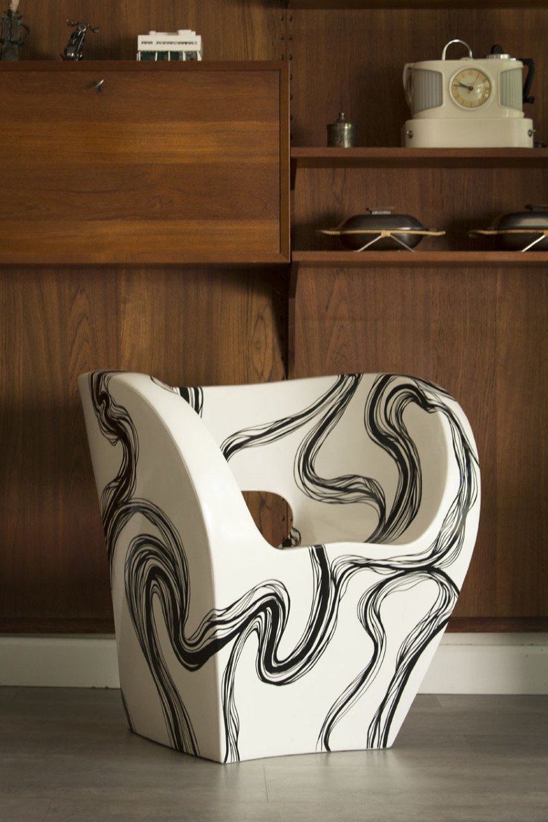 Smoke - Little Albert Armchair By Ron Arad, Hand Decorated, Signed Amane-photo-7