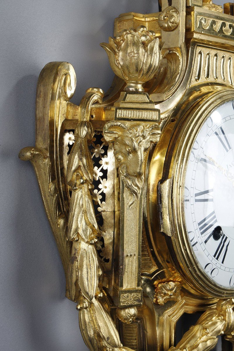 Cartel d'Applique En Bronze Et Laiton Doré, d'époque Louis XVI, Par J.panier, XVIIIe Siècle-photo-2