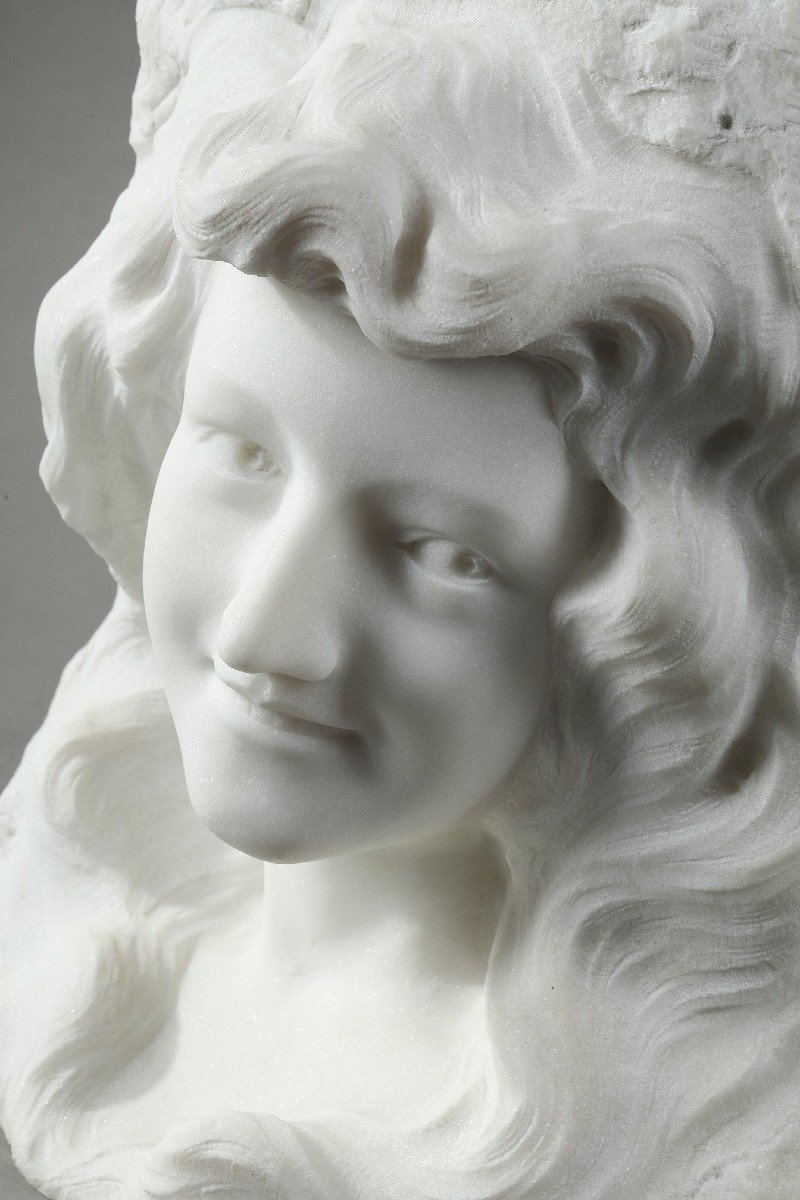 Bust Of Young Woman In Carrara Marble, 19th Century-photo-1