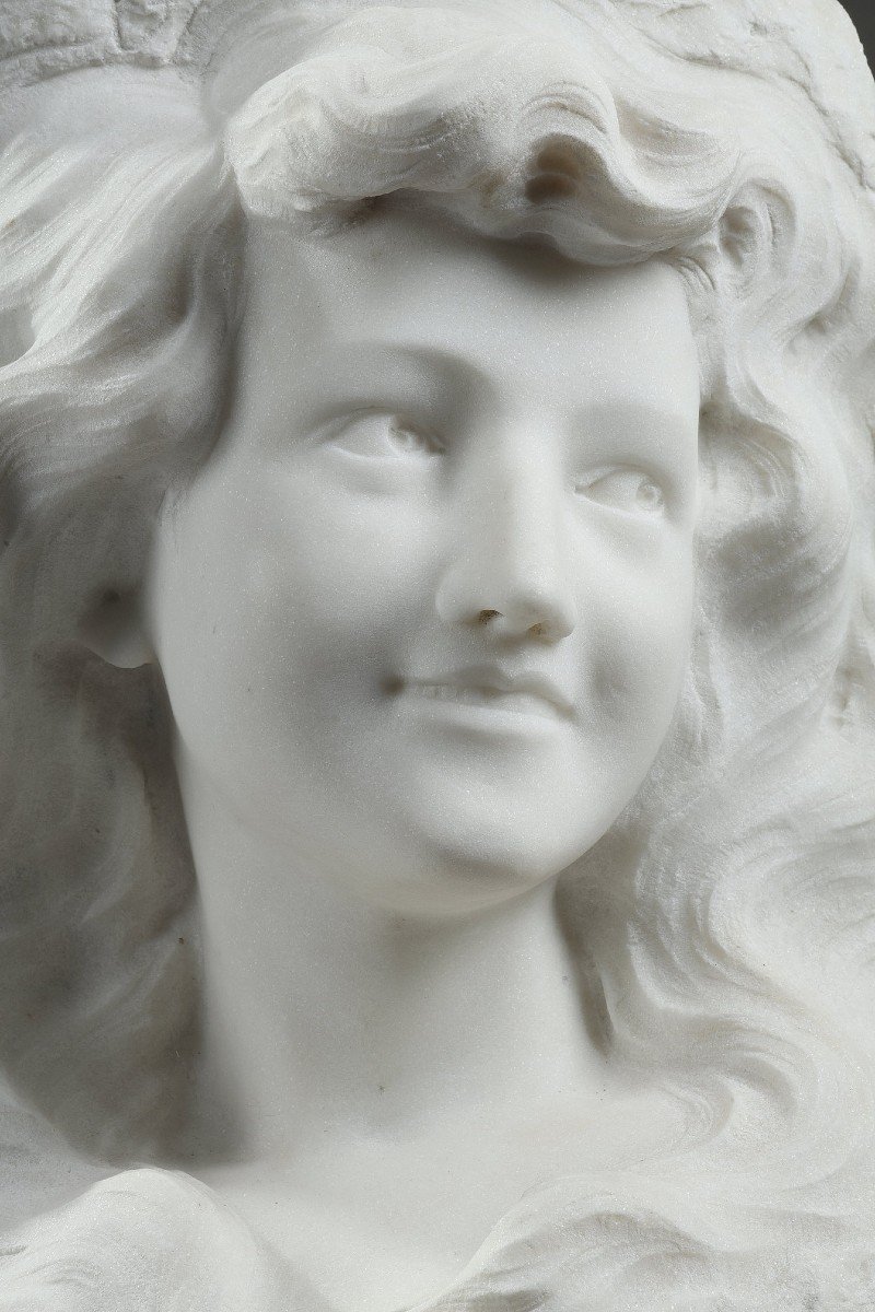 Bust Of Young Woman In Carrara Marble, 19th Century-photo-2
