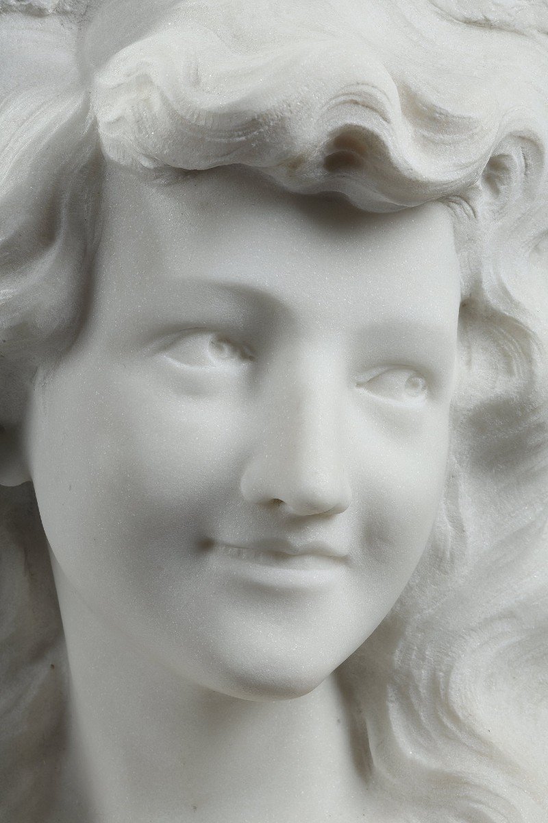 Bust Of Young Woman In Carrara Marble, 19th Century-photo-3