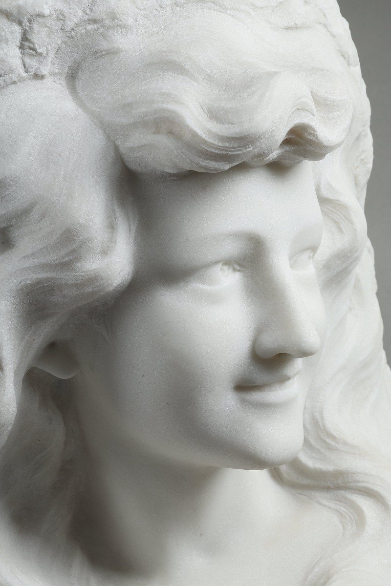 Bust Of Young Woman In Carrara Marble, 19th Century-photo-4