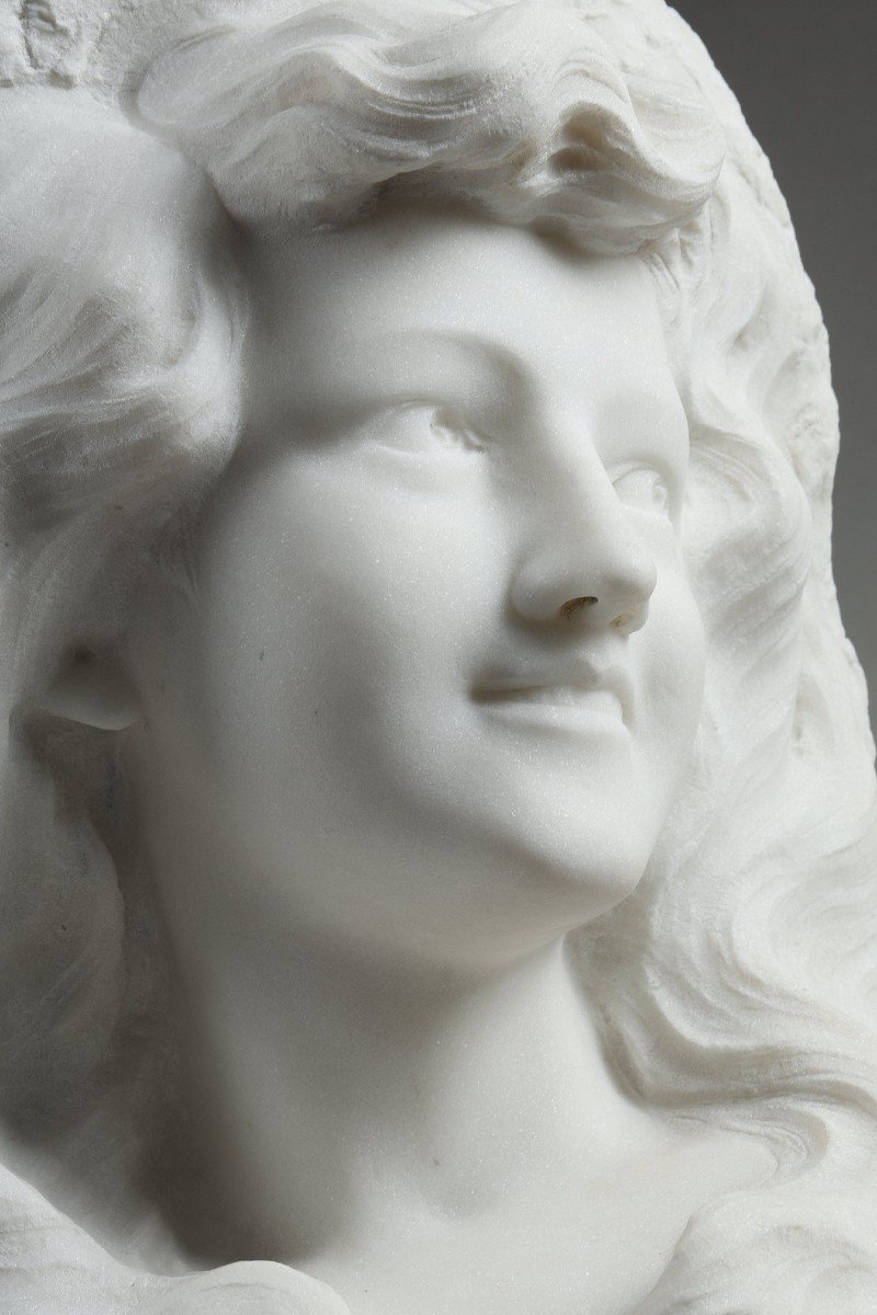 Bust Of Young Woman In Carrara Marble, 19th Century-photo-5
