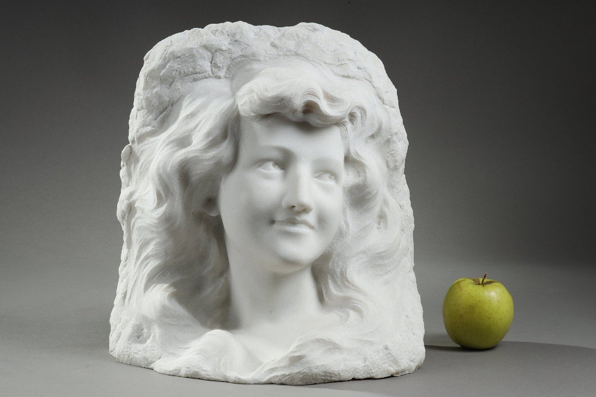 Bust Of Young Woman In Carrara Marble, 19th Century-photo-6