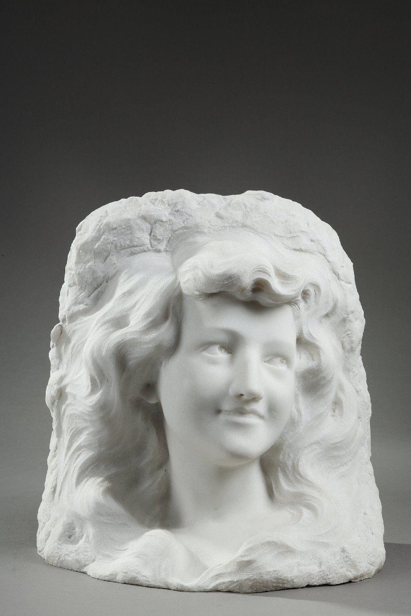 Bust Of Young Woman In Carrara Marble, 19th Century