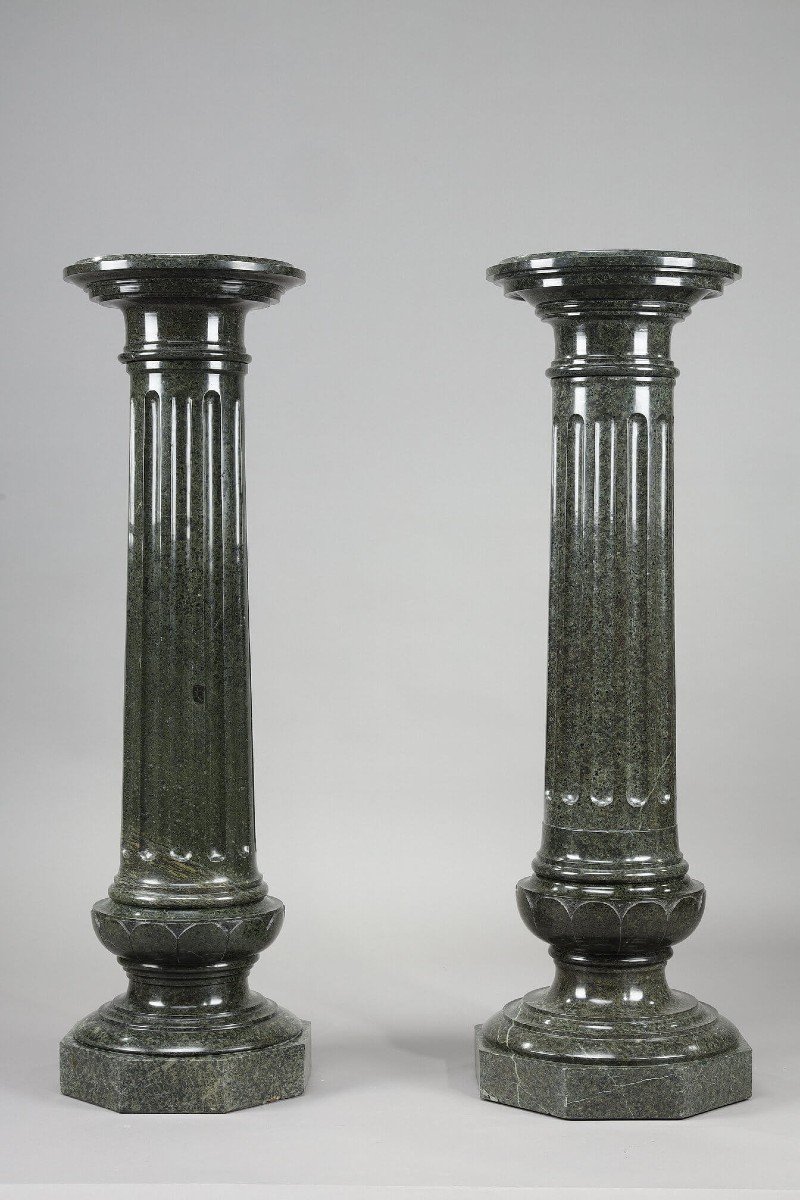 Two Important Fluted Green Marble Columns