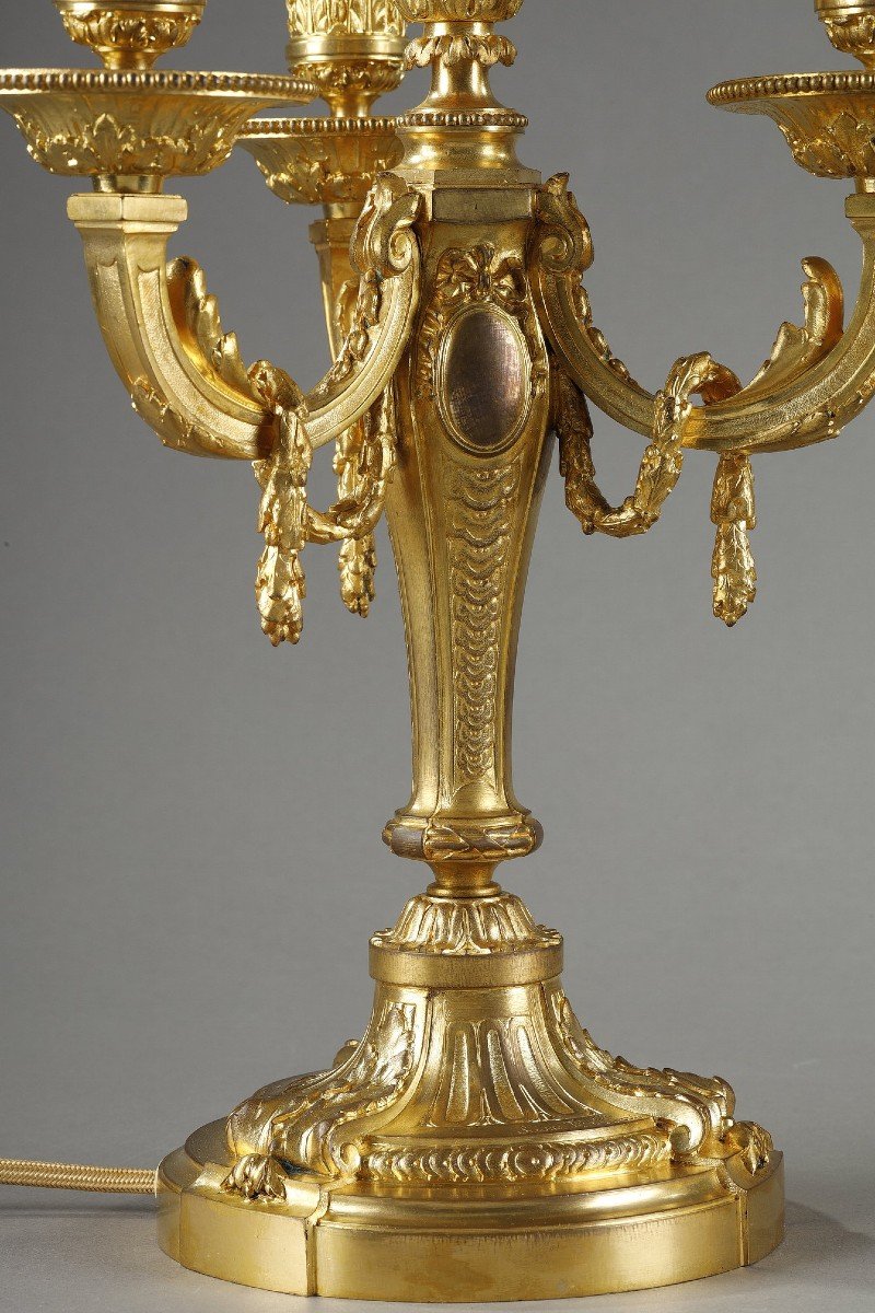 Pair Of Chiseled And Gilded Bronze Candelabra With Three Arms Of Light-photo-4