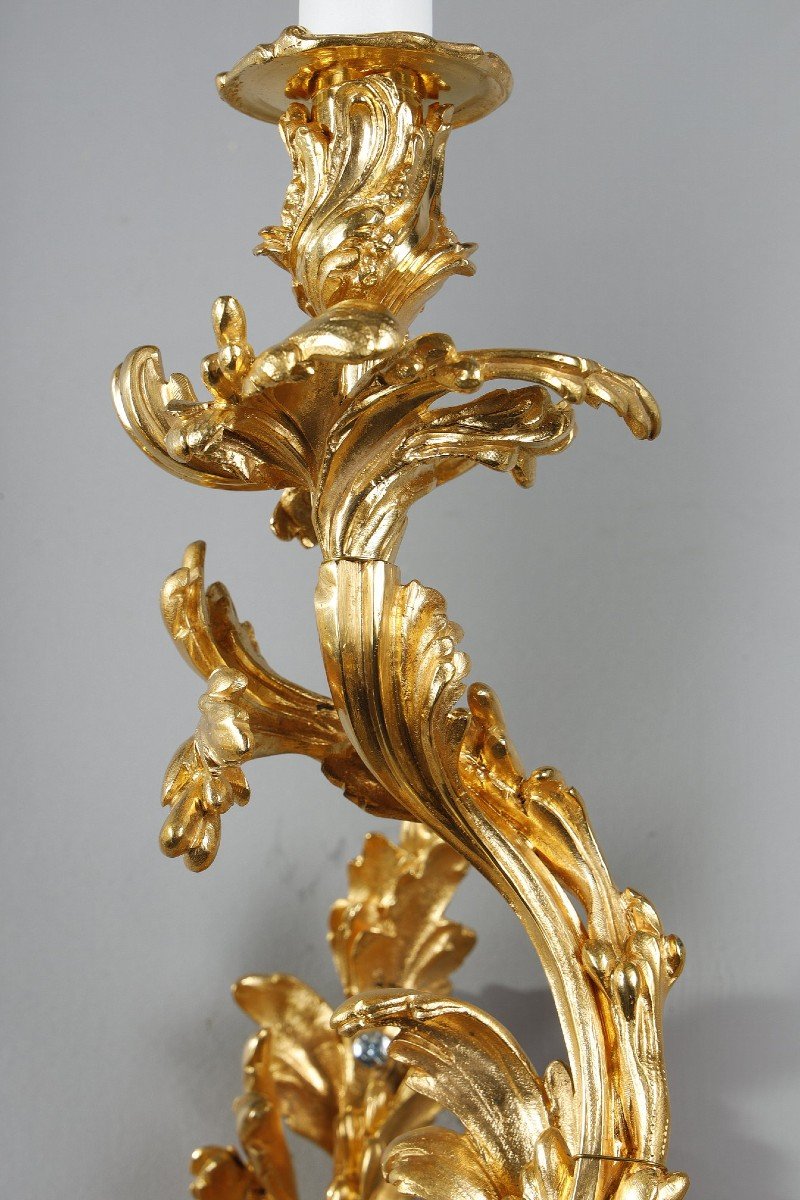 Pair Of Important Gilt Bronze Sconces With Three Arms Of Light-photo-8