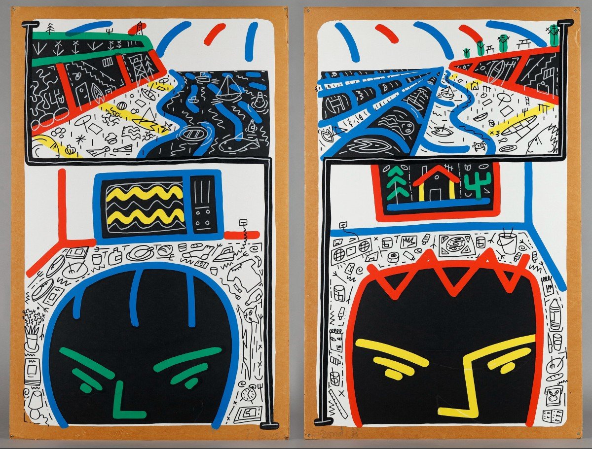 Very Large Format Diptych By François Boisrond (1959) Beach Dream (1986)-photo-4