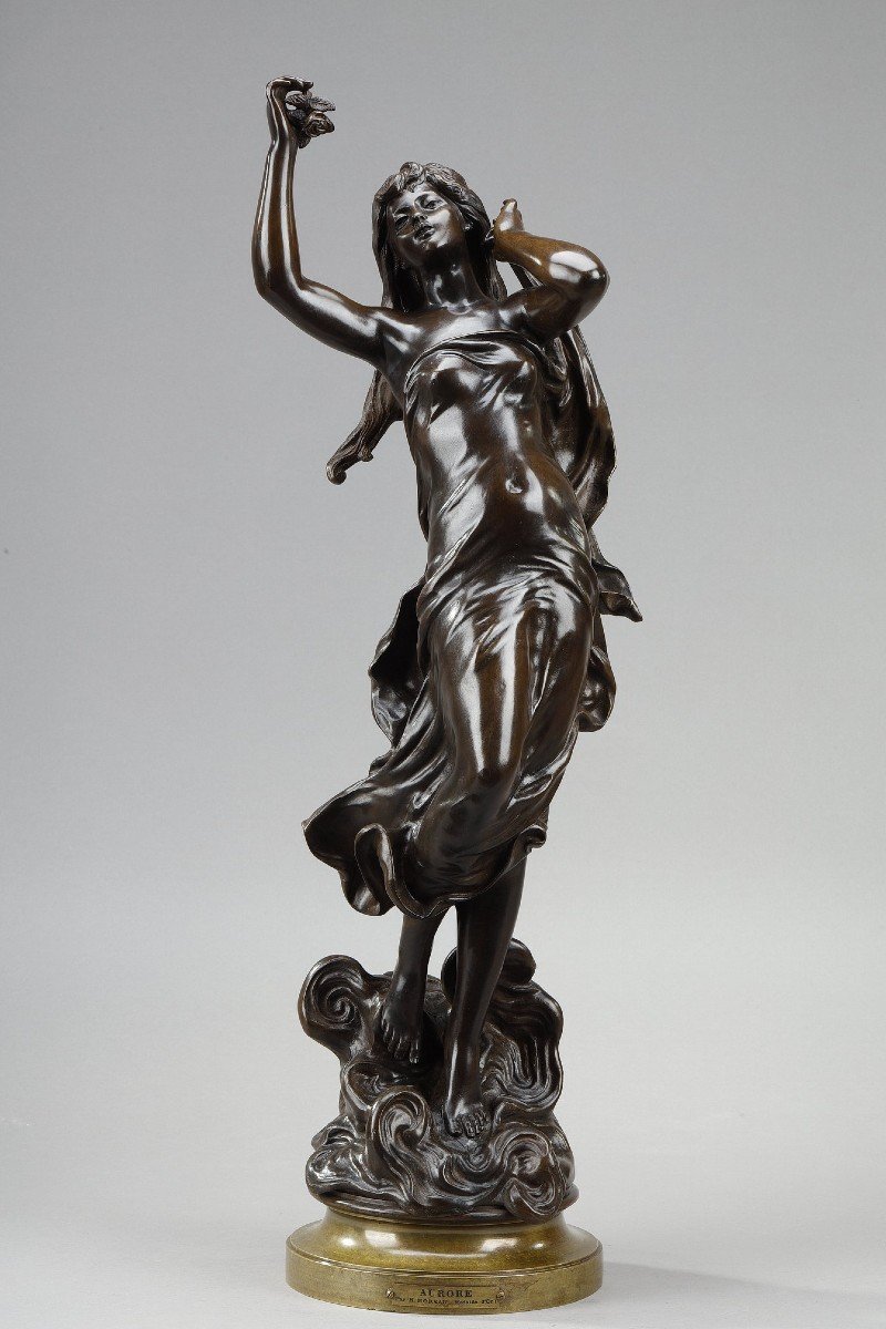 l'Aurore: Bronze Proof With Nuanced Red-brown Patina After Hippolyte Moreau-photo-2