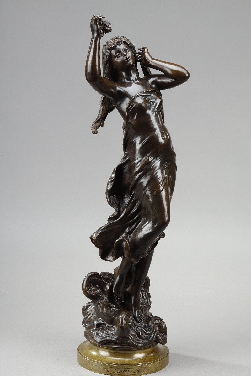 l'Aurore: Bronze Proof With Nuanced Red-brown Patina After Hippolyte Moreau-photo-3