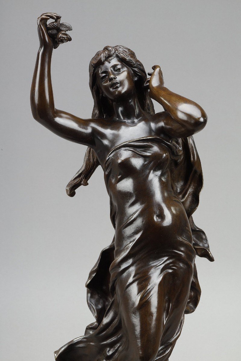 l'Aurore: Bronze Proof With Nuanced Red-brown Patina After Hippolyte Moreau-photo-3