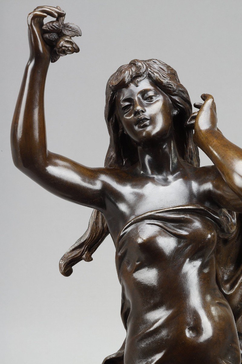 l'Aurore: Bronze Proof With Nuanced Red-brown Patina After Hippolyte Moreau-photo-4