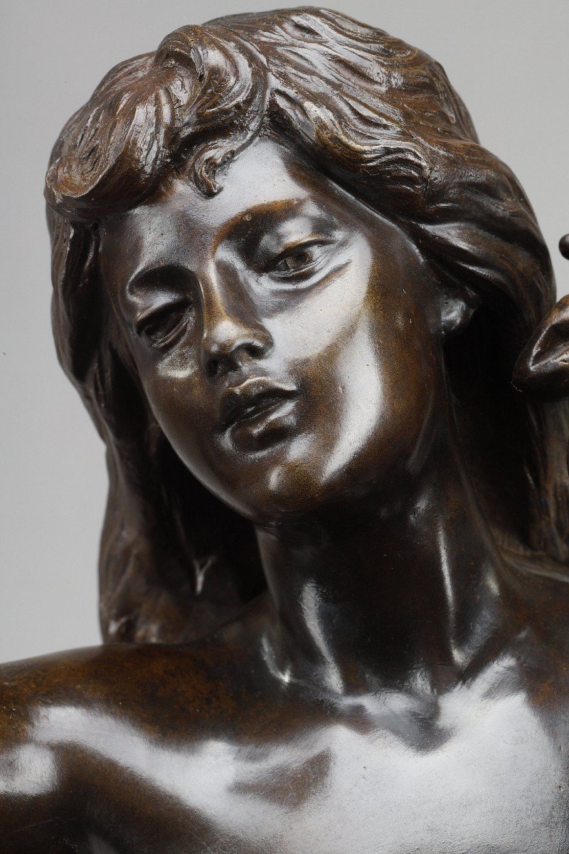 l'Aurore: Bronze Proof With Nuanced Red-brown Patina After Hippolyte Moreau-photo-5