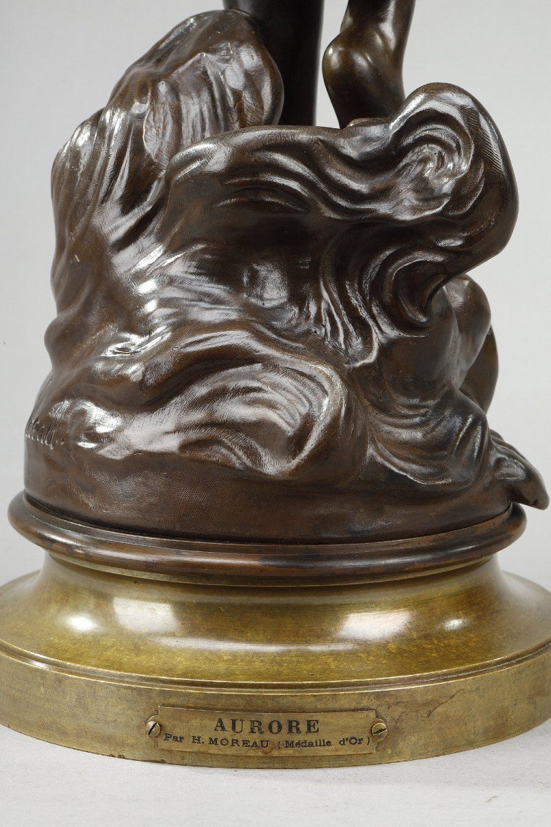 l'Aurore: Bronze Proof With Nuanced Red-brown Patina After Hippolyte Moreau-photo-6